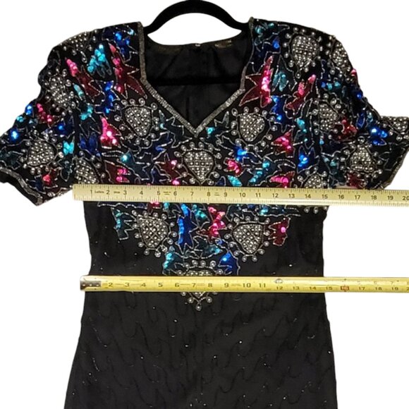 VTG Mark & John Beaded Sequins 100% Silk Cocktail Dress with Sweetheart Neckline - Picture 12 of 16